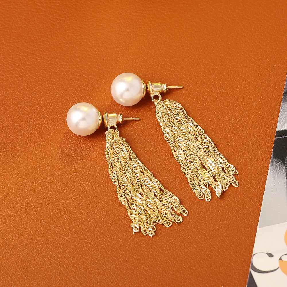 Pearl Chain Tassel Earrings Vintage High-End Niche Temperament Earrings Delicate and Elegant Earrings