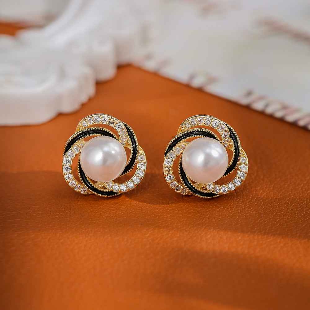 Fashionable and Delicate Earrings S925 Sterling Silver Needles with Micro-Inlaid Zirconia, Wrapped with Pearls High-End, Exquisite and Versatile Earrings, Trendy Style