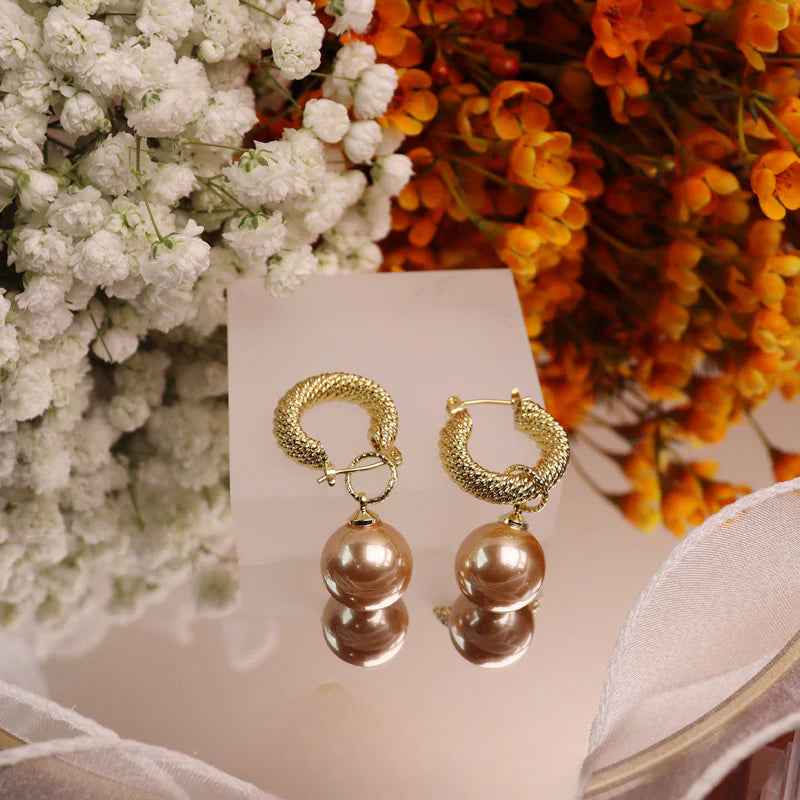S925 Sterling Silver French Retro Convertible Pearl Earrings – Copper Electroplated Real Gold Studs, Elegant and Versatile Accessories.