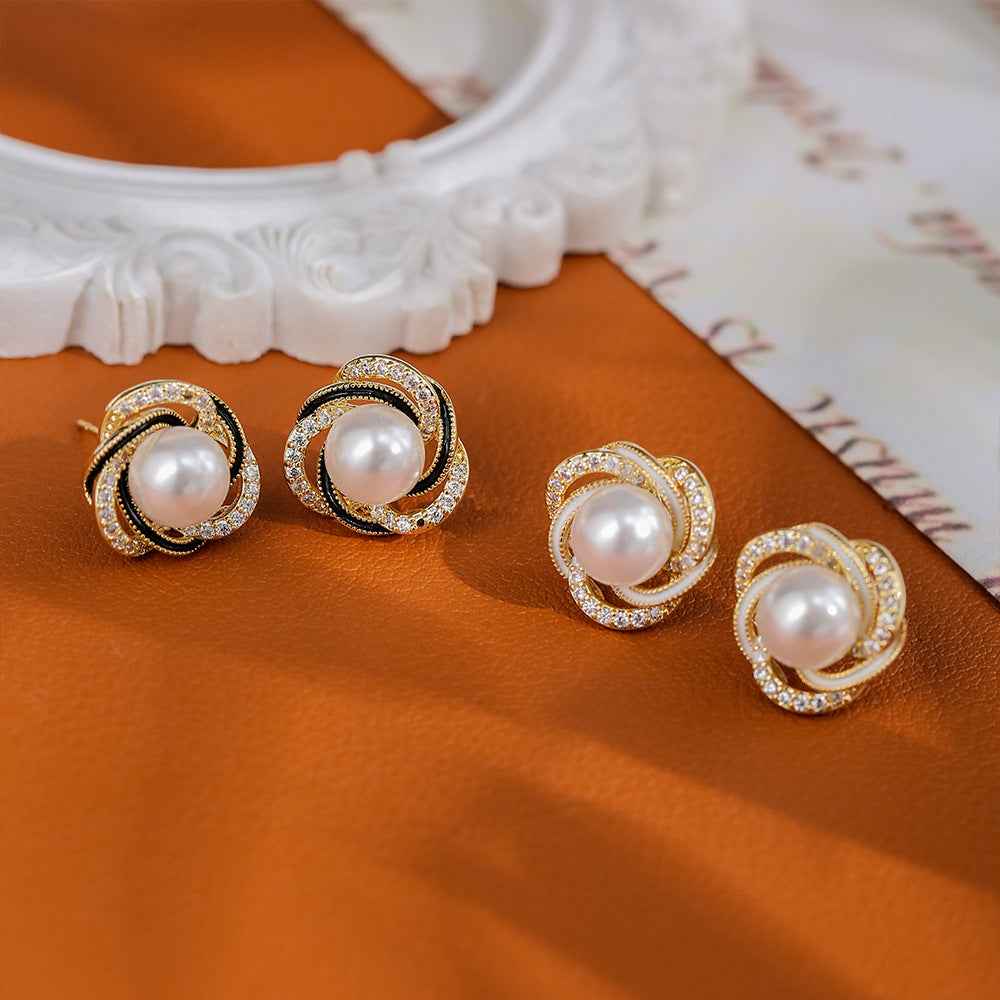 Fashionable and Delicate Earrings S925 Sterling Silver Needles with Micro-Inlaid Zirconia, Wrapped with Pearls High-End, Exquisite and Versatile Earrings, Trendy Style