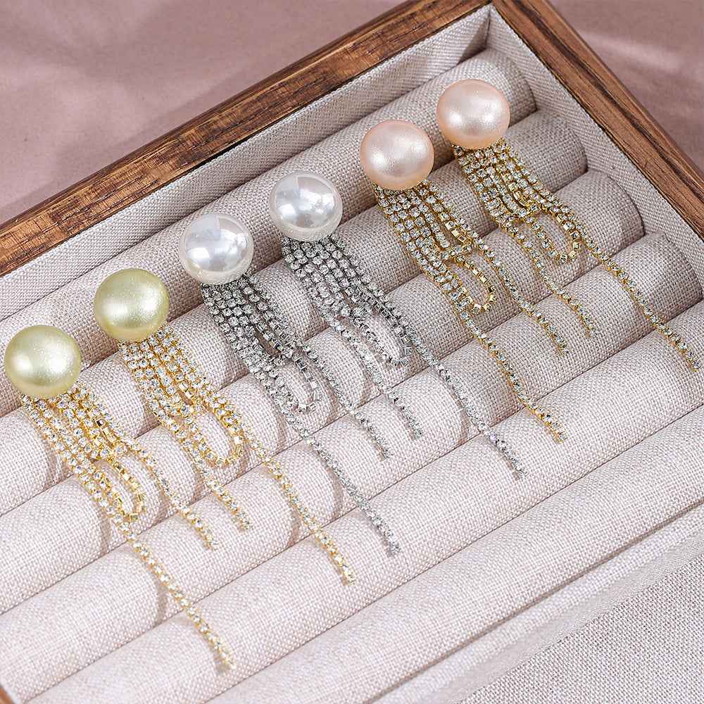 Dopamine - inspired Mabe Pearl and Cubic Zirconia Tassel Earrings: Stylish, Sophisticated, Exuding Elegance. Delicate and Fresh - looking Ear Ornaments