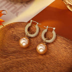 New French - style Champagne Pearl Earrings. Retro and High - end Hong Kong - style Earrings for Women. Trendy Drop Earrings with Light - Luxury Ear Clasps.