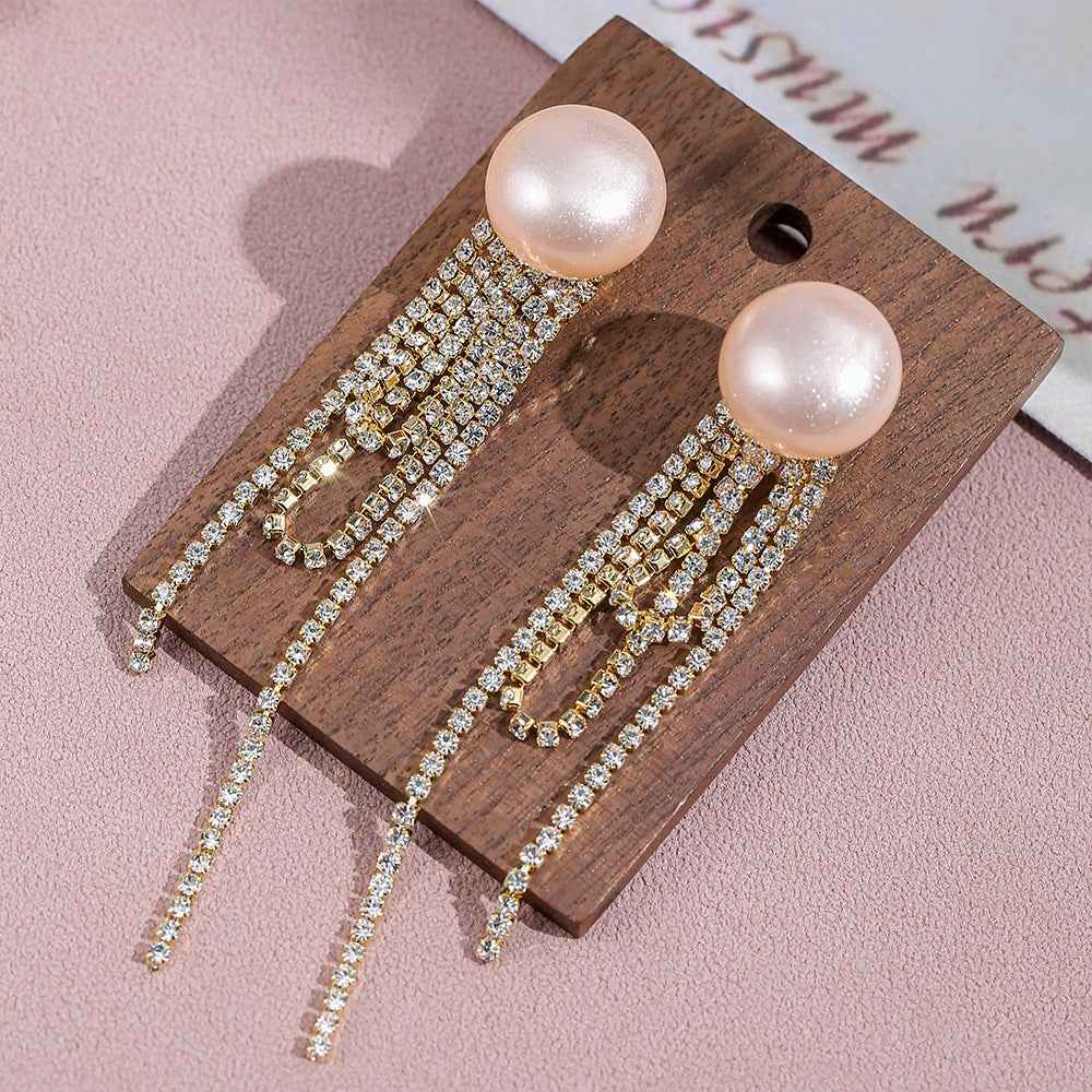 Dopamine - inspired Mabe Pearl and Cubic Zirconia Tassel Earrings: Stylish, Sophisticated, Exuding Elegance. Delicate and Fresh - looking Ear Ornaments