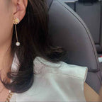 Copper Alloy Commuter Stud Earrings for Women – New Long Pearl Popcorn Smoke Drop Earrings, High-End Light Luxury Style with S925 Sterling Silver Posts.