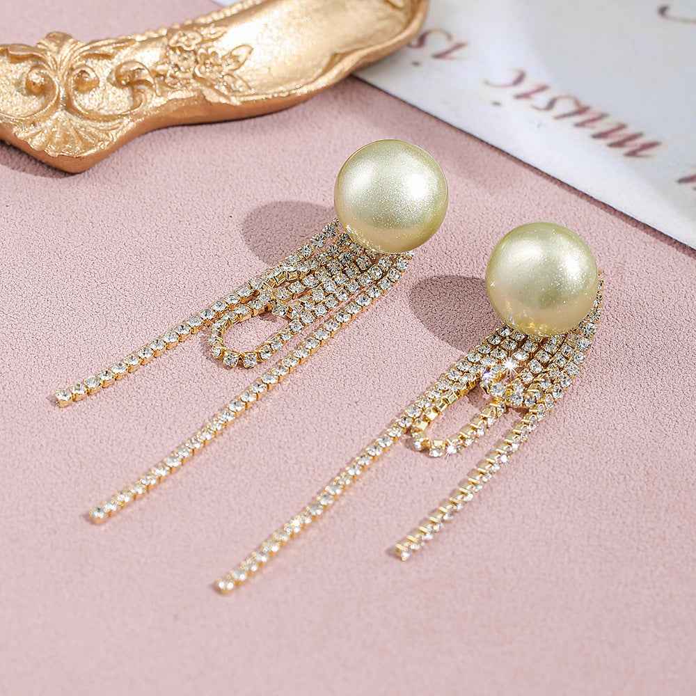 Dopamine - inspired Mabe Pearl and Cubic Zirconia Tassel Earrings: Stylish, Sophisticated, Exuding Elegance. Delicate and Fresh - looking Ear Ornaments