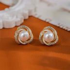 Fashionable and Delicate Earrings S925 Sterling Silver Needles with Micro-Inlaid Zirconia, Wrapped with Pearls High-End, Exquisite and Versatile Earrings, Trendy Style