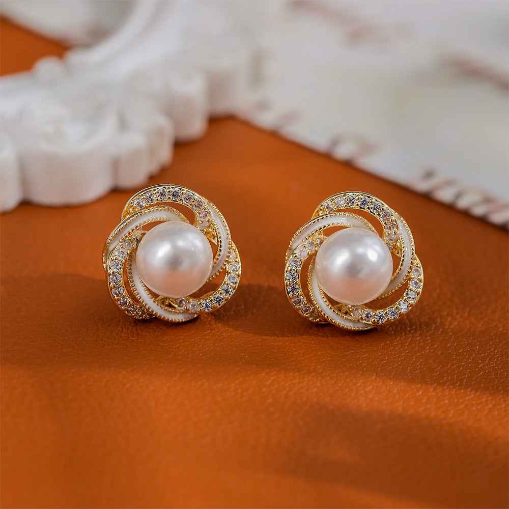 Fashionable and Delicate Earrings S925 Sterling Silver Needles with Micro-Inlaid Zirconia, Wrapped with Pearls High-End, Exquisite and Versatile Earrings, Trendy Style