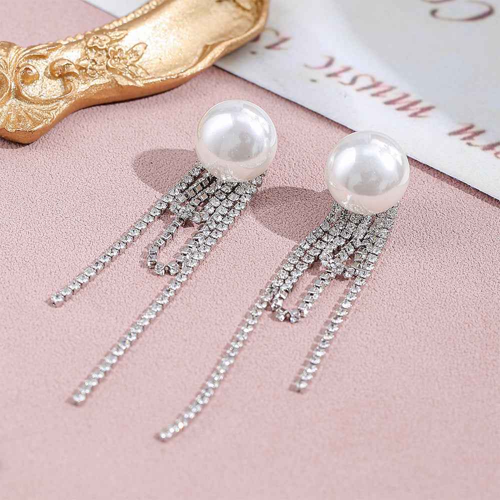 Dopamine - inspired Mabe Pearl and Cubic Zirconia Tassel Earrings: Stylish, Sophisticated, Exuding Elegance. Delicate and Fresh - looking Ear Ornaments