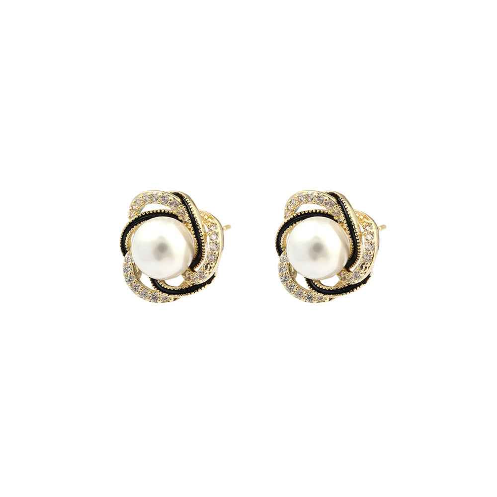 Fashionable and Delicate Earrings S925 Sterling Silver Needles with Micro-Inlaid Zirconia, Wrapped with Pearls High-End, Exquisite and Versatile Earrings, Trendy Style