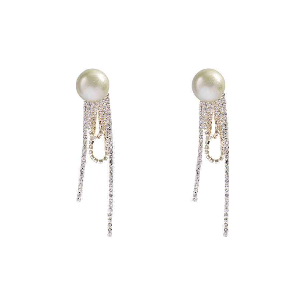 Dopamine - inspired Mabe Pearl and Cubic Zirconia Tassel Earrings: Stylish, Sophisticated, Exuding Elegance. Delicate and Fresh - looking Ear Ornaments
