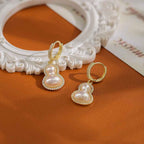 Gourd-shaped Pearl Earrings with Copper Plated Real Gold and Zircon Inlay: Light Luxury, High-End, Unique Design, Stylish and Elegant Earrings.