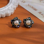 Natural Freshwater Pearl Mother - of - Pearl Stud Earrings with S925 Sterling Silver Posts: Light Luxury, Stylish, High - End, INS Style, Elegant Earrings.