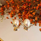 S925 Sterling Silver French Retro Convertible Pearl Earrings – Copper Electroplated Real Gold Studs, Elegant and Versatile Accessories.
