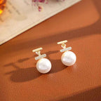 S925 Sterling Silver French Retro Convertible Pearl Earrings – Copper Electroplated Real Gold Studs, Elegant and Versatile Accessories.