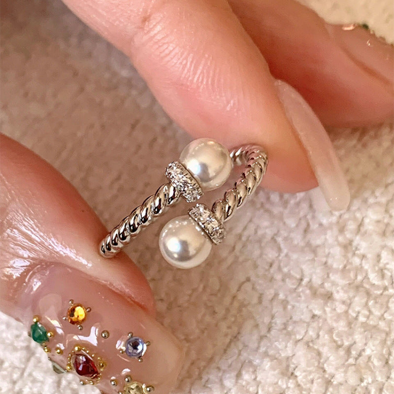 [Special Offer Products] New Medieval Twist Pearl Opening Ring Women's Retro Light Luxury Fashion Ring High Sense Versatile Ring Women