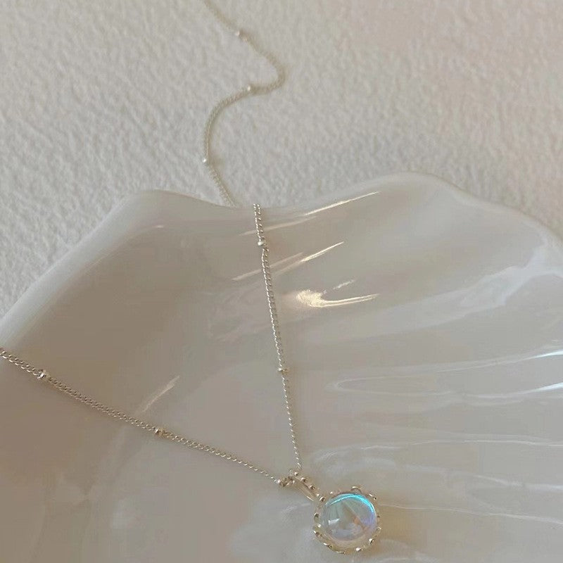 [Special Offer Products] Niche Simple Style Plain Silver Pearl Sapphire Necklace Women's ins Versatile Collarbone Chain Premium Jewelry