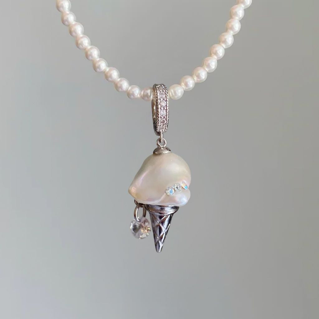 European and American fashion pearl chain ice cream necklace women's light luxury niche design sense collarbone chain jewelry