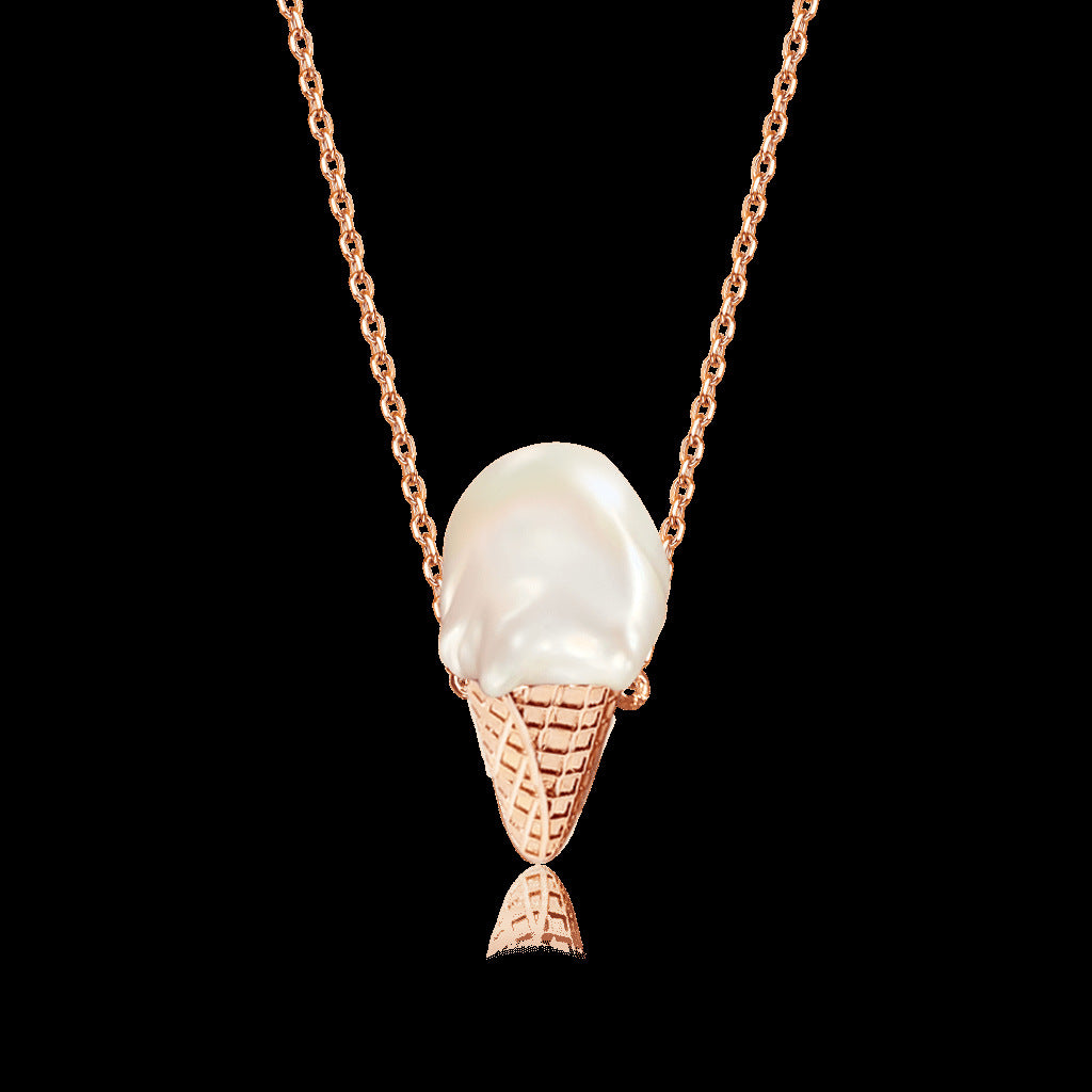 European and American summer new pearl ice cream necklace fashionable niche design sense collarbone chain vacuum plated 18K gold