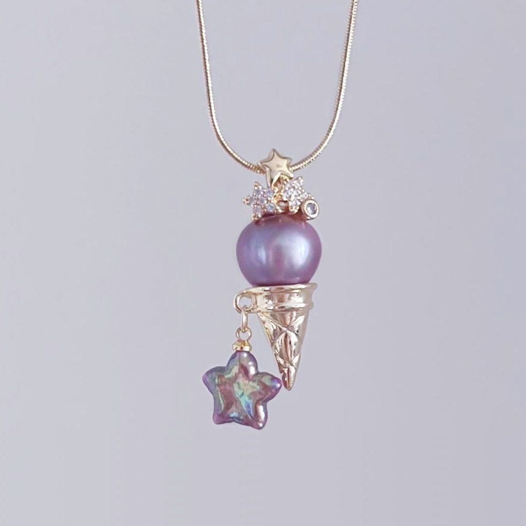 European and American summer new pearl ice cream necklace fashionable niche design sense collarbone chain vacuum plated 18K gold