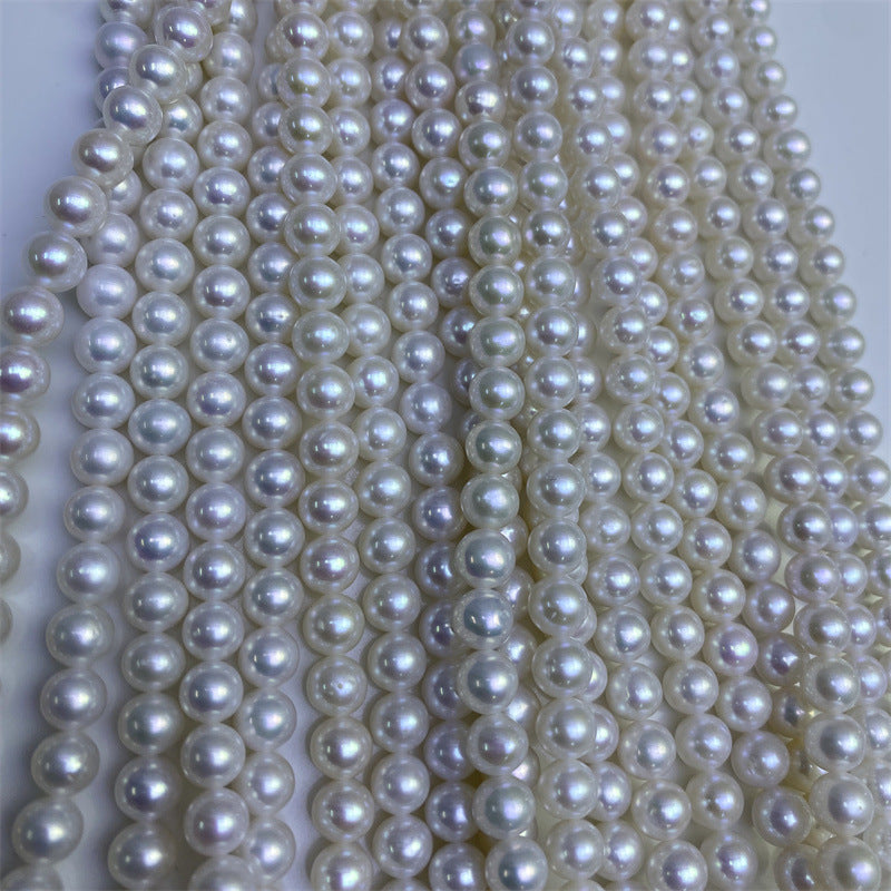 High-grade near-round natural freshwater pearls 7-8mm strong light comparable to Japan's Akoya seawater pearl necklace work in progress