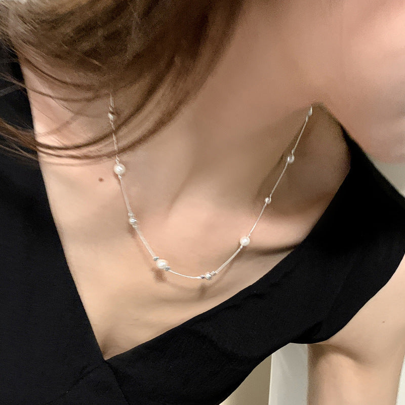 [Special Offer Products] Niche Design Snake Bone Pearl Necklace Women's New Popular Temperament Versatile Premium Light Luxury Clavicle Chain