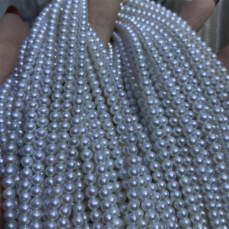 Aurora freshwater pearl necklace nearly round 4-5mm strong light comparable to Japan Akoya seawater pearl necklace work in progress