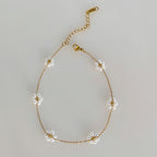 Summer pearl flower necklace fashion titanium steel necklace waist chain anklet set gold-plated titanium steel