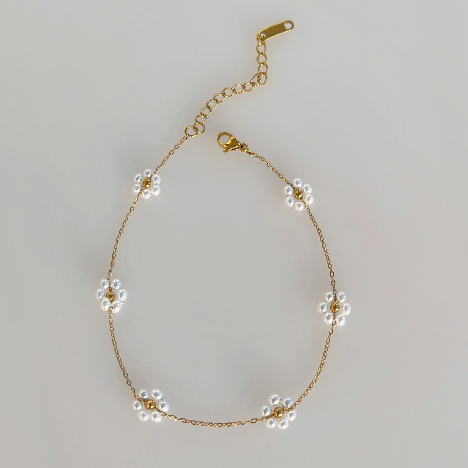 Summer pearl flower necklace fashion titanium steel necklace waist chain anklet set gold-plated titanium steel