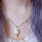 European and American new pearl ice cream necklace niche dly pendant necklace collarbone chain electroplated 18k gold