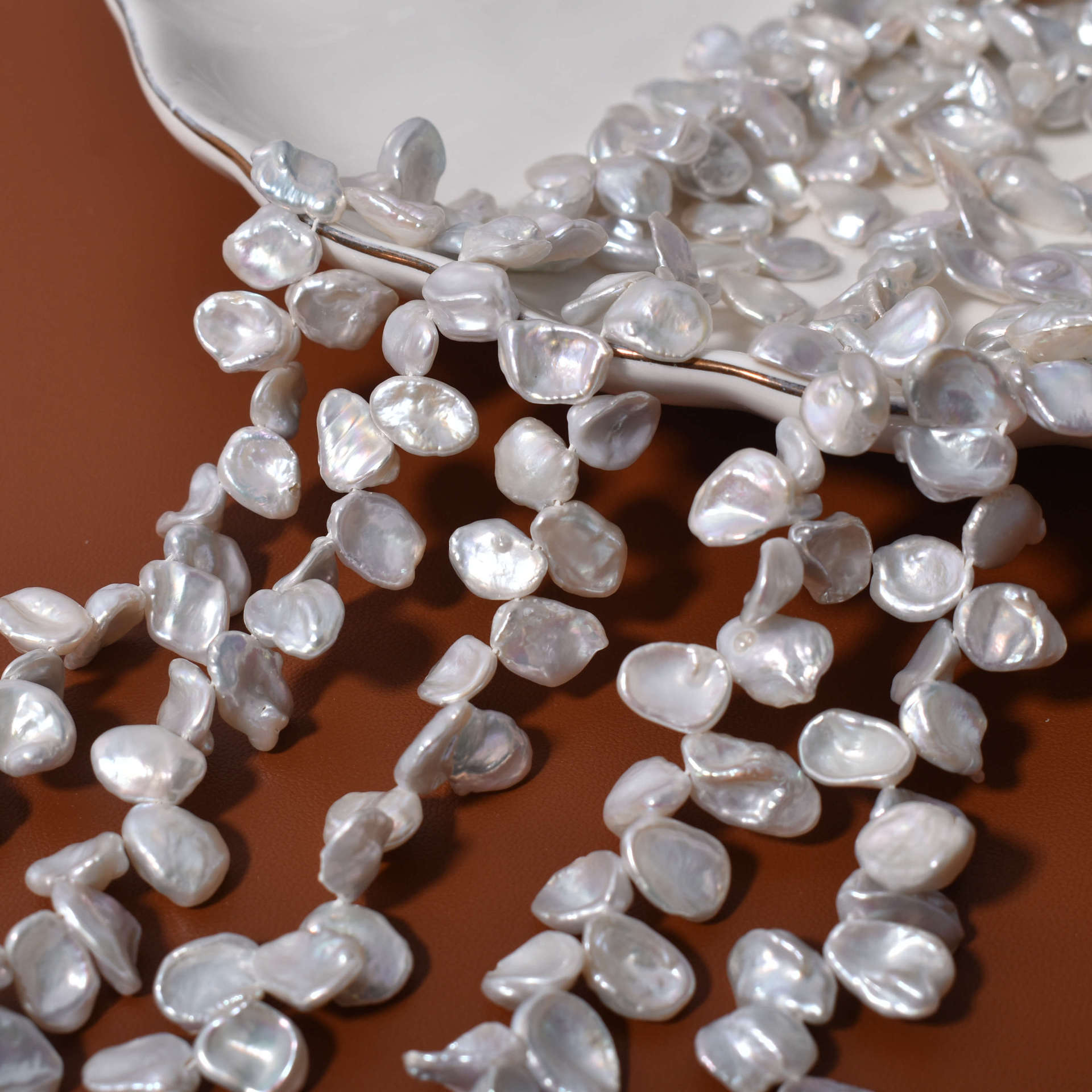 8-10Mm fine petal baroque special-shaped natural freshwater pearl irregular loose bead DIY cold light broken silver