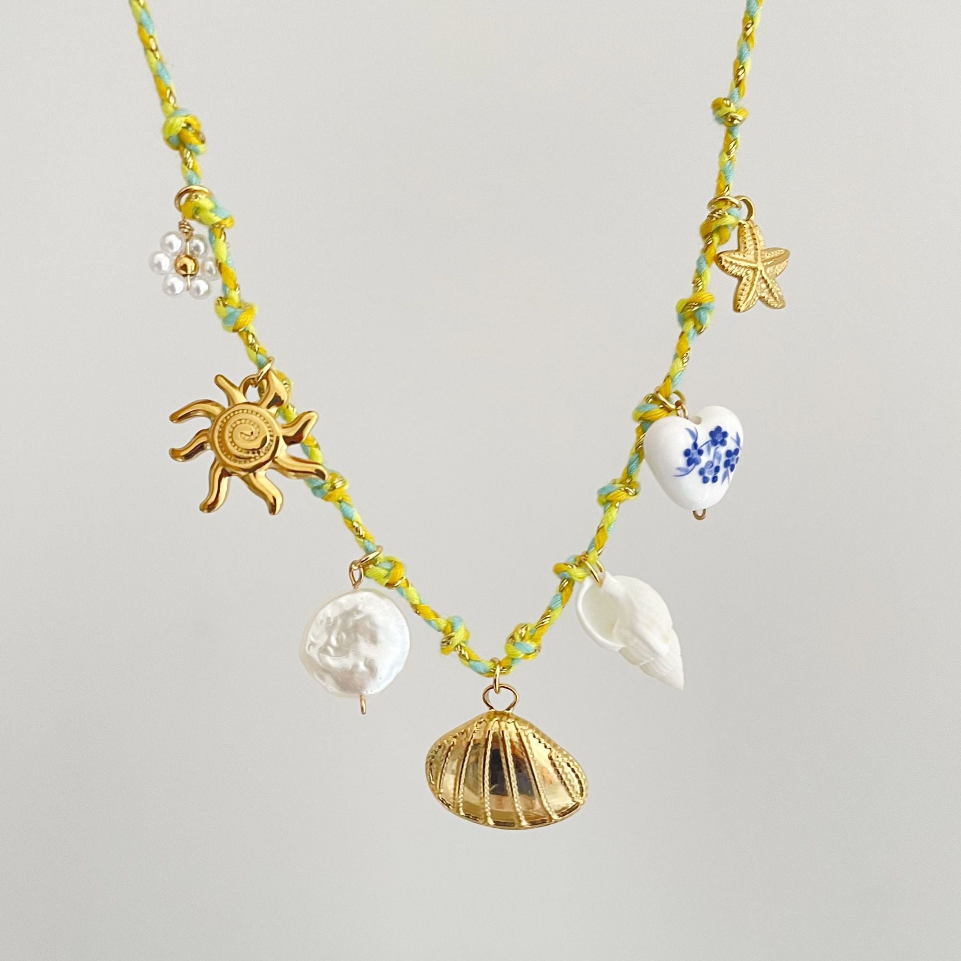 New summer shell starfish butterfly turtle pepper elephant pearl necklace DIY multi-pendant colored rope