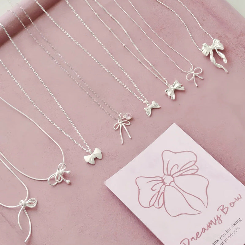 [Special Offer Products] Niche Simple Pearl Bow Series 925 Sterling Silver Gentle Necklace Female Sweet Small Fresh Temperament Clavicle Chain