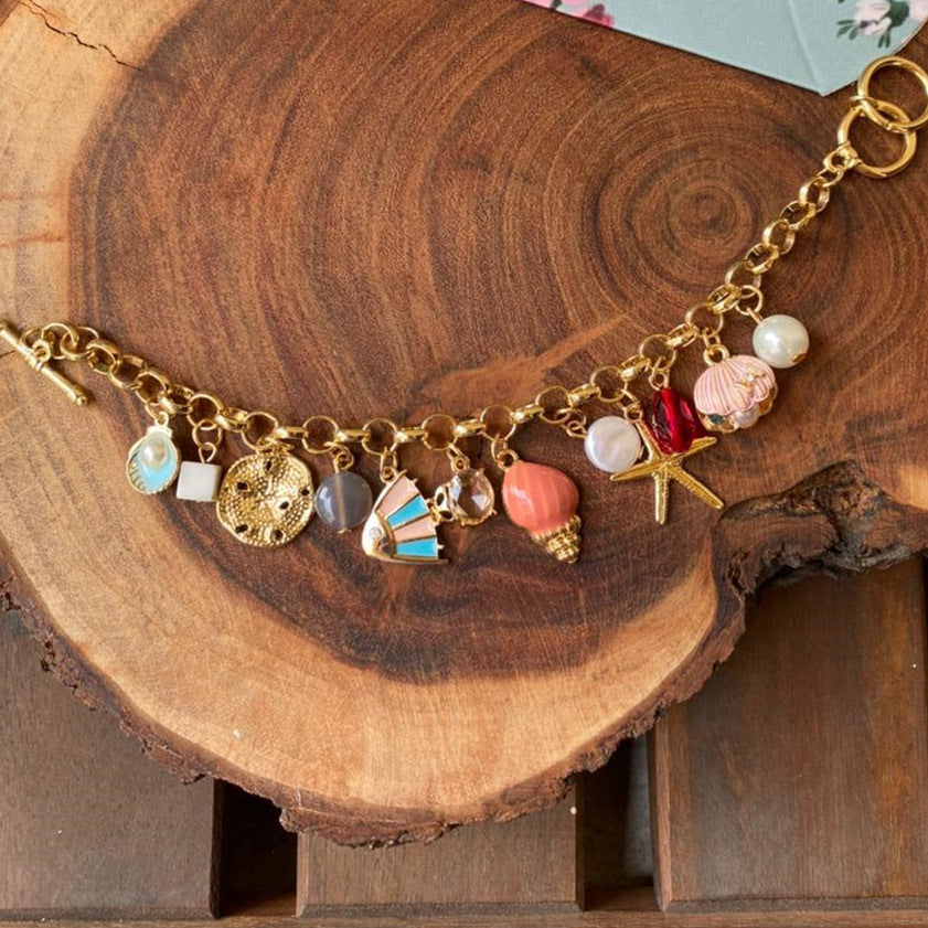 Colorful summer beach series DIY accessories pearl shell submarine creature pendant gold-plated jewelry