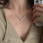 [Special Offer Products] Niche Simple Style Plain Silver Pearl Sapphire Necklace Women's ins Versatile Collarbone Chain Premium Jewelry