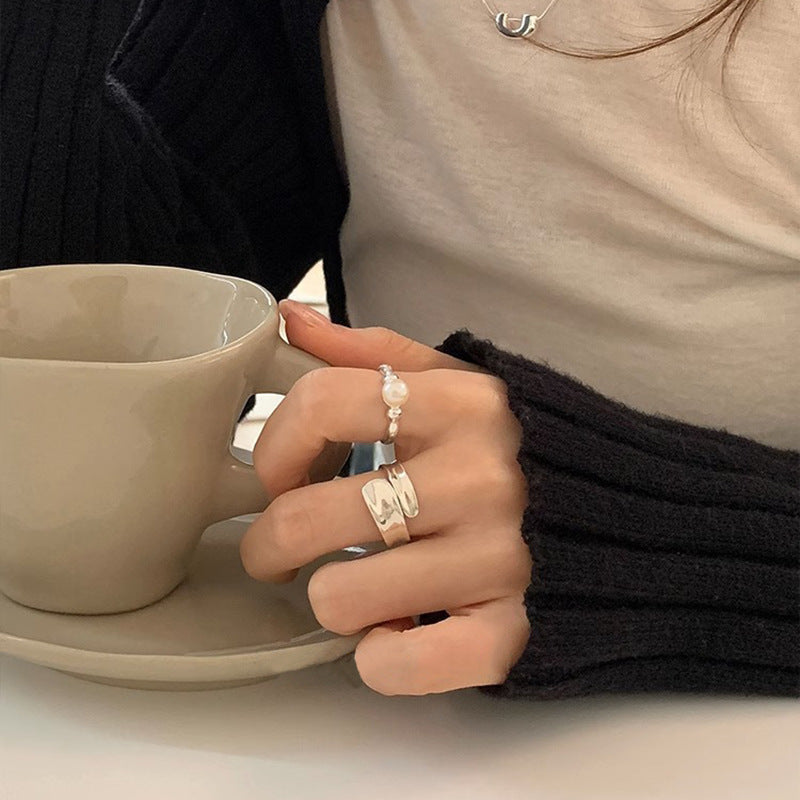[Special Offer Products] Niche Design Pearl Ring Women's New ins Stylish, Simple and Versatile Cold Wind Index Finger Ring Adjustable