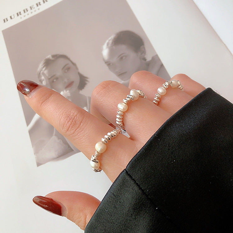 [Special Offer Products] Freshwater Natural Pearl Broken Silver Ring Women's Light Luxury Index Finger Elastic Niche Design Fashion Personality Versatile Ring