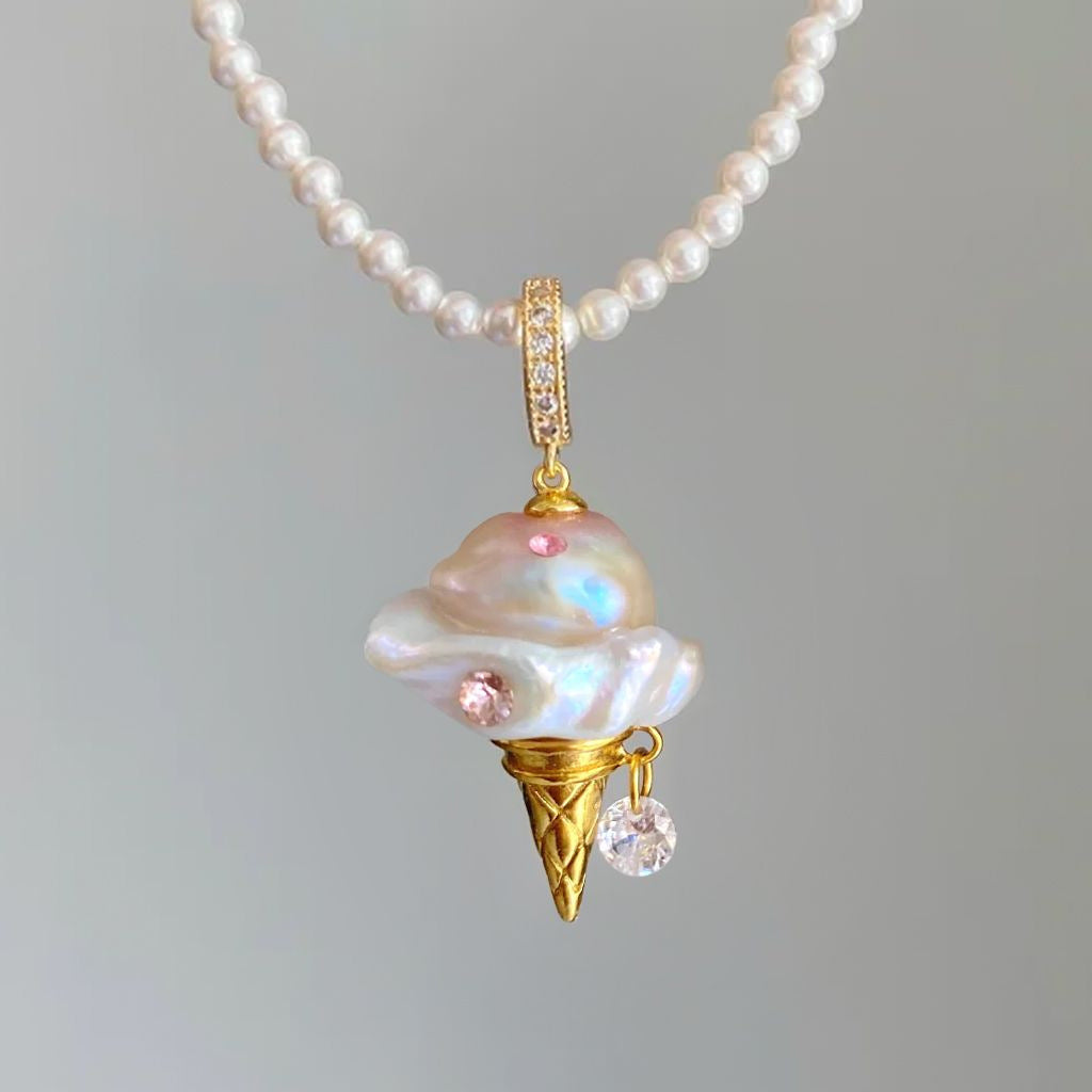 European and American fashion pearl chain ice cream necklace women's light luxury niche design sense collarbone chain jewelry