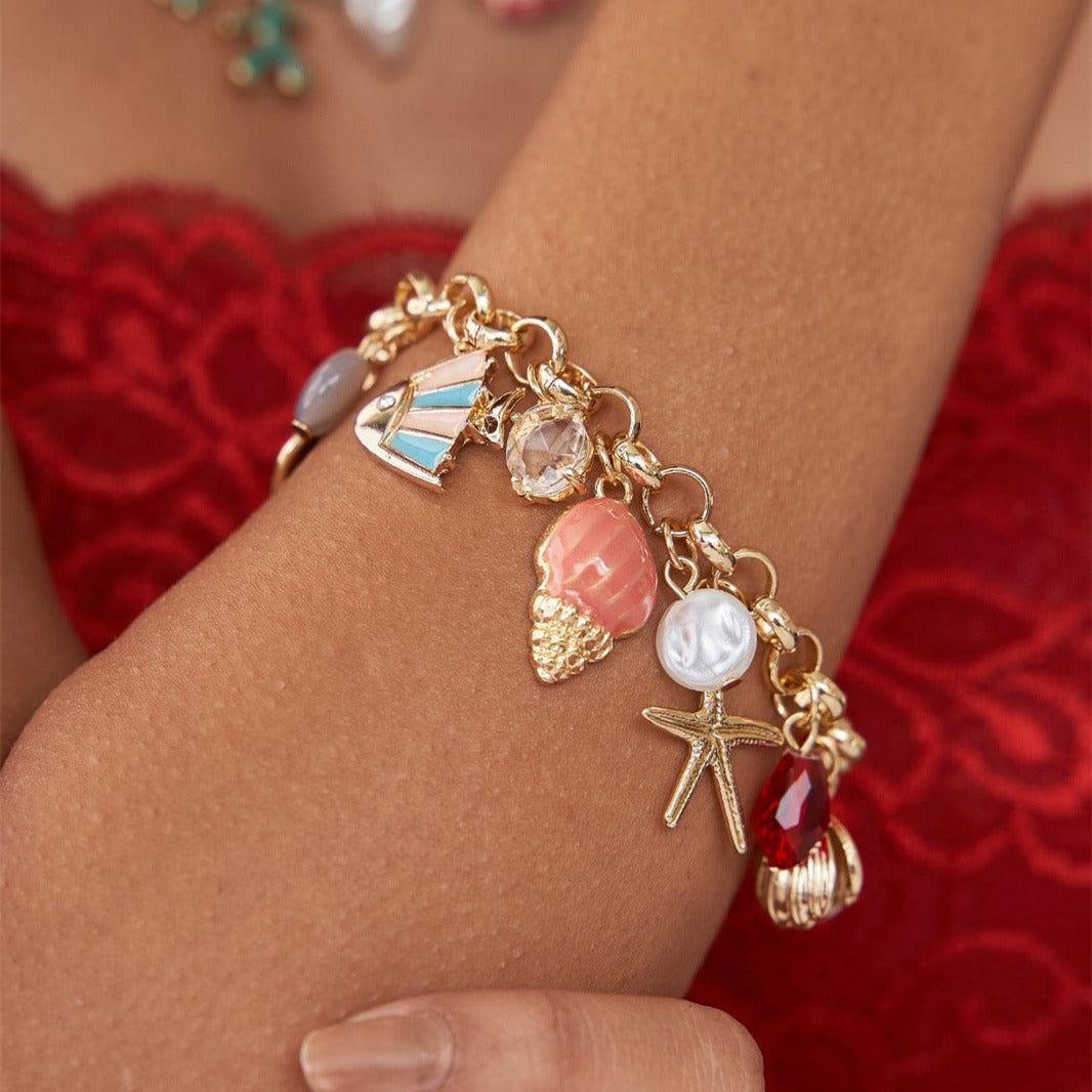 Colorful summer beach series DIY accessories pearl shell submarine creature pendant gold-plated jewelry