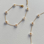 Summer pearl flower necklace fashion titanium steel necklace waist chain anklet set gold-plated titanium steel