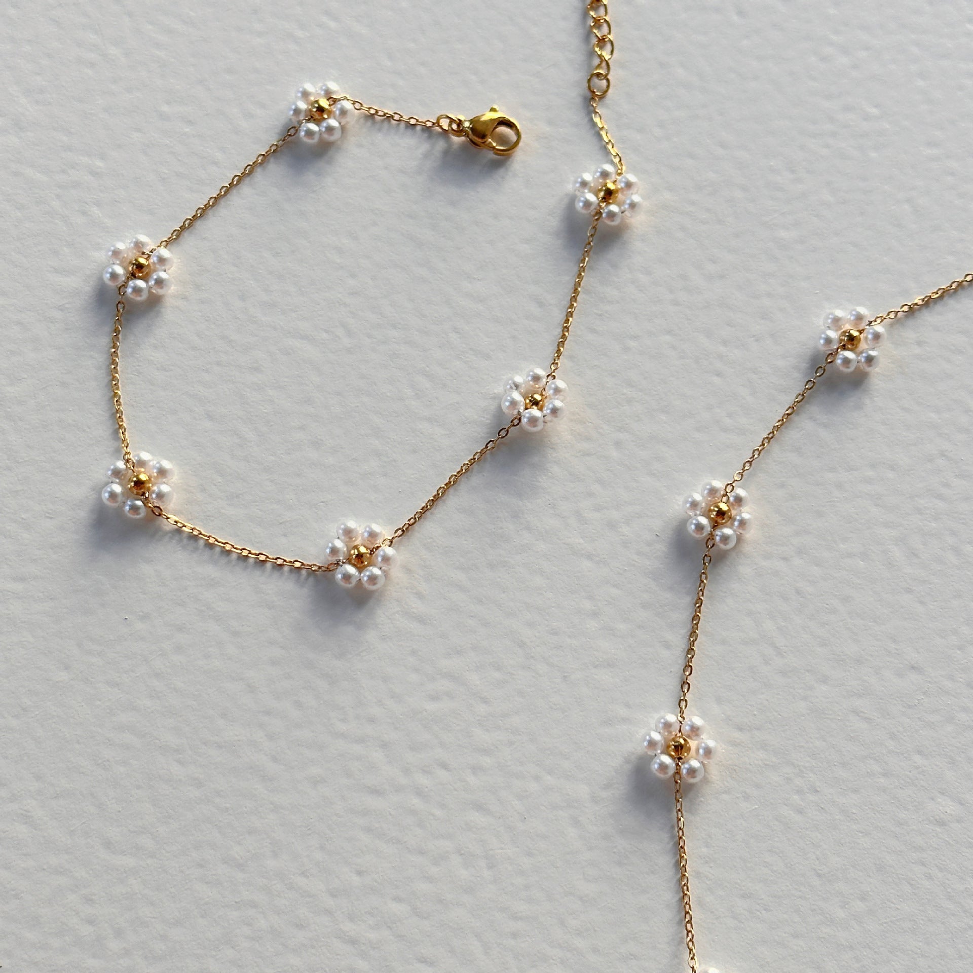 Summer pearl flower necklace fashion titanium steel necklace waist chain anklet set gold-plated titanium steel