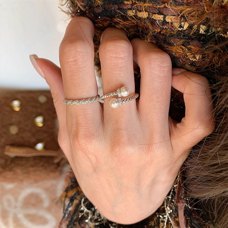 [Special Offer Products] New Medieval Twist Pearl Opening Ring Women's Retro Light Luxury Fashion Ring High Sense Versatile Ring Women