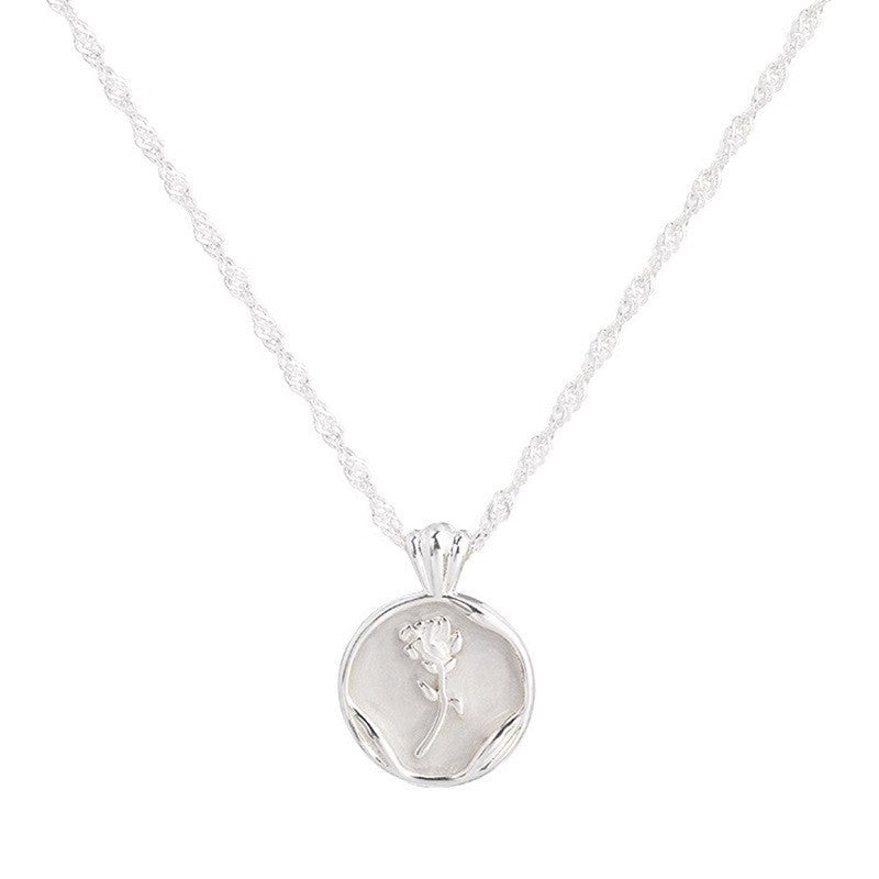 [Special Offer Products] Niche Simple Style Plain Silver Pearl Sapphire Necklace Women's ins Versatile Collarbone Chain Premium Jewelry