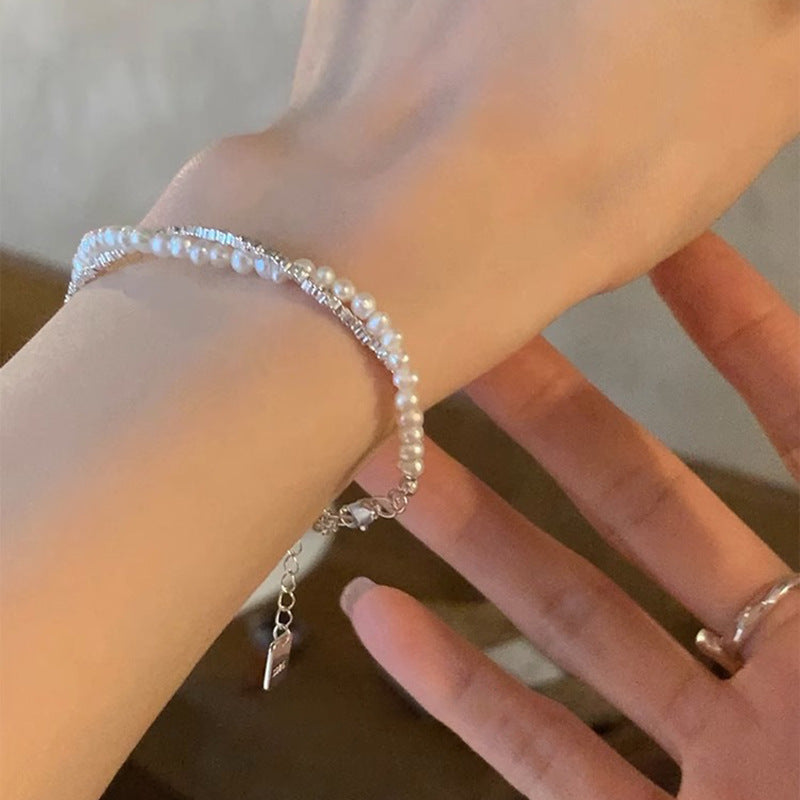 [Special Offer Products] Heavy Industry Pearl Broken Silver Beaded Bracelet ins Women's Light Luxury Niche Exquisite Versatile Gift Girlfriend Jewelry Tide