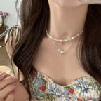 [Special Offer Products] New Silver-plated Starfish Pearl Necklace Women's Premium Design Light Luxury Small Starfish Texture Pentagram Clavicle Chain