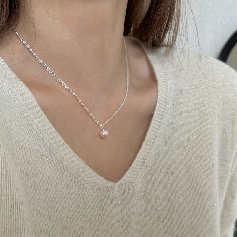 [Special Offer Products] AB Chain Pearl Necklace Women's Light Luxury Asymmetrical Design Sense Simple ins Style Fashion Versatile Clavicle Chain