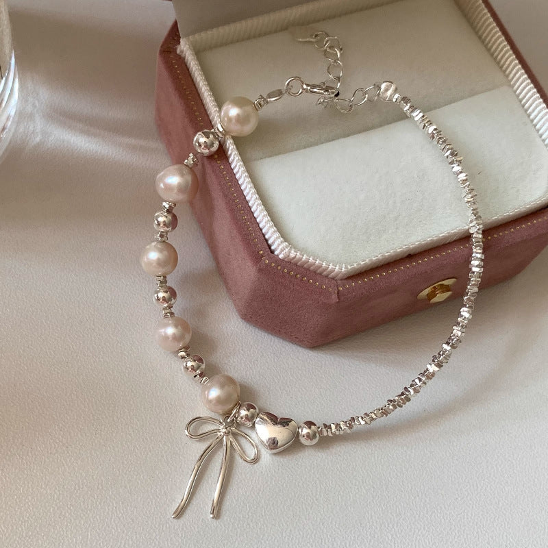 [Special Offer Products] Simple tassel bow pearl broken silver bracelet women's light luxury niche exquisite versatile high-end hand jewelry
