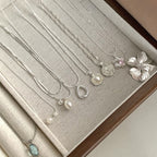 [Special Offer Products] Niche Simple Style Plain Silver Pearl Sapphire Necklace Women's ins Versatile Collarbone Chain Premium Jewelry