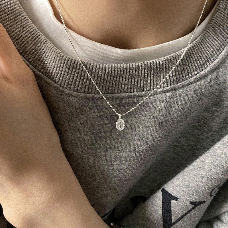 [Special Offer Products] Niche Simple Style Plain Silver Pearl Sapphire Necklace Women's ins Versatile Collarbone Chain Premium Jewelry