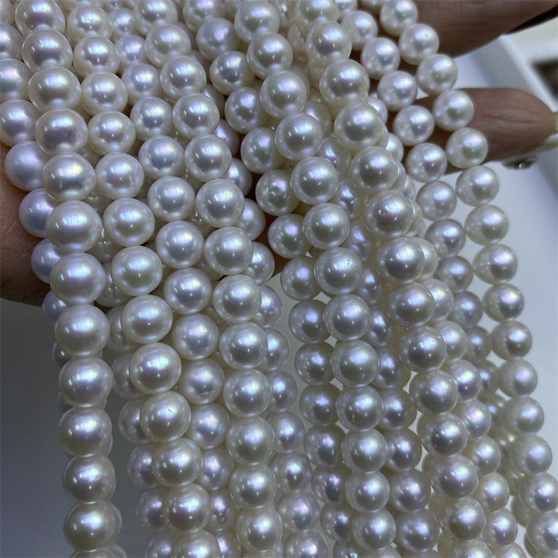 High-grade near-round natural freshwater pearls 7-8mm strong light comparable to Japan's Akoya seawater pearl necklace work in progress