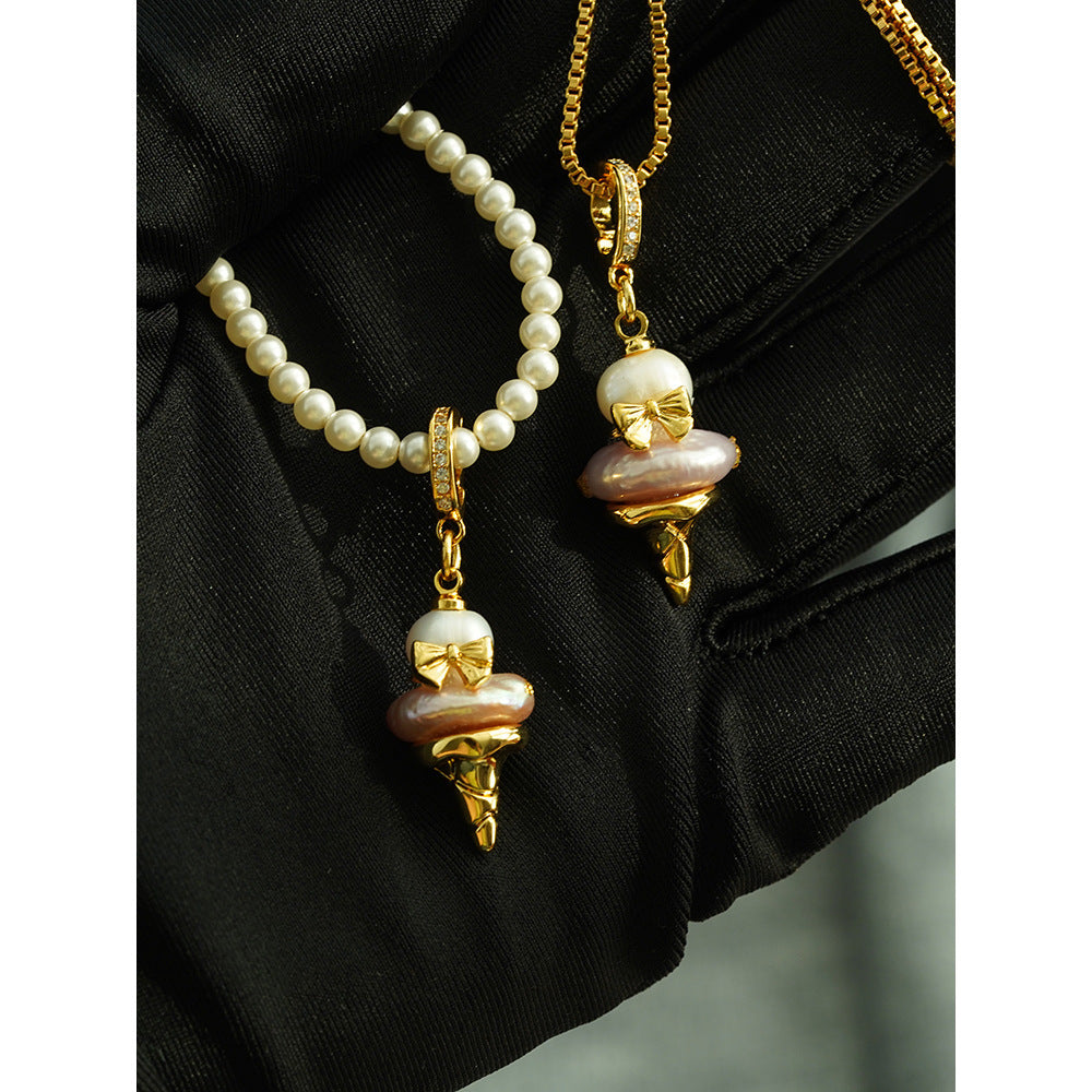 Fashion Baroque Pearl Ice Cream Buckle Pendant Necklace Women's Light Luxury Niche Design Clavicle Chain